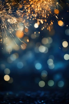 Blue and gold Abstract background and bokeh on New Year's Eve. AI generative.