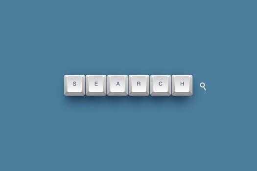 Search text on a 3d keyboard button with shadow, 3d illustration