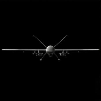 Silhouette of a modern military drone. AI generative.