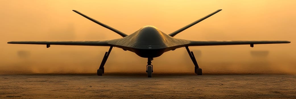 Silhouette of a modern military drone. AI generative.