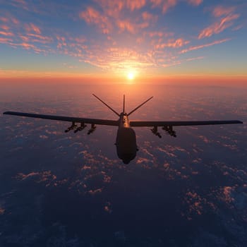 Silhouette of a modern military drone. AI generative.