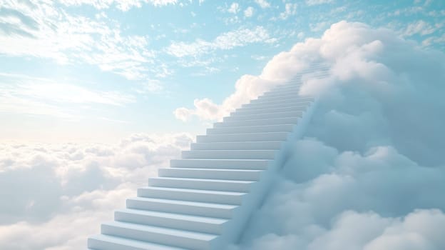 Religious background, white stairs to heaven, bright light from heaven, stairway leading up to skies. AI generated