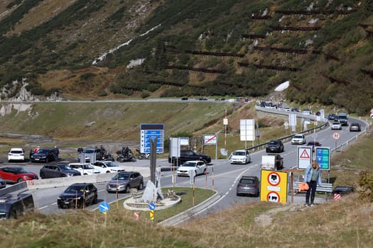 View from St. Christoph to the Arlberg Pass road during the closure of the Arlberg road tunnel