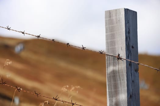 Barrier with a barbed wire fence in the hiking paradise Roßkopf in South Tyrol / Alto Adige