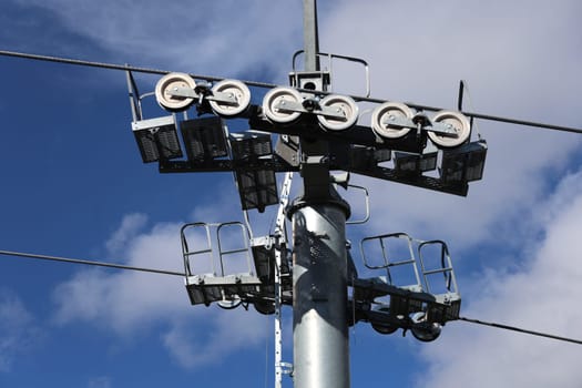 mast and rollers of the cable car to the Roßkopf in the hiking paradise and holiday region of South Tyrol / Alto Adige near Sterzing
