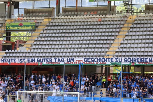 "Today is a good day to make history,"" reads a banner above the SC Lahr fan stand at the SBFV Cup final 23/24: FC 08 Villingen - SC Lahr"