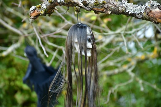Halloween ghost skull decorated in a garden