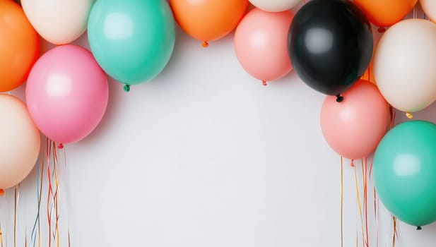 Colorful balloons on a white background with copy space. Perfect for birthday, party, celebration, and event themes.