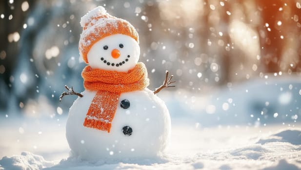 Smiling Snowman in Snowy Winter Wonderland
