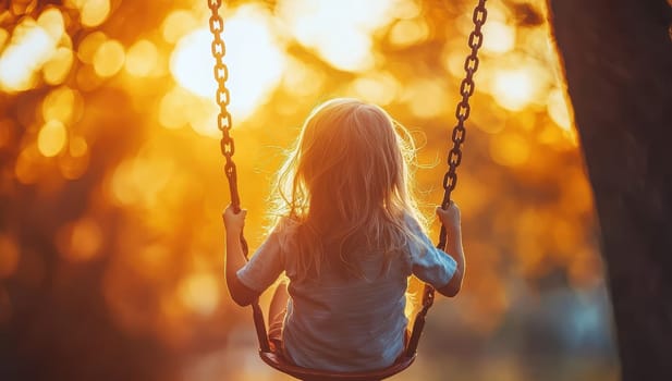 Child on a Swing at Sunset, Joy, Freedom, and Nostalgia