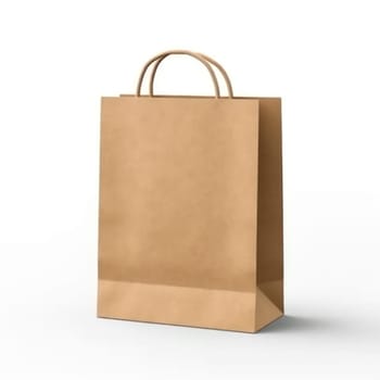 Mockup of paper bag for shopping, gifts and grocery bags on white background. brown kraft paper bag with cord handles. Generative AI