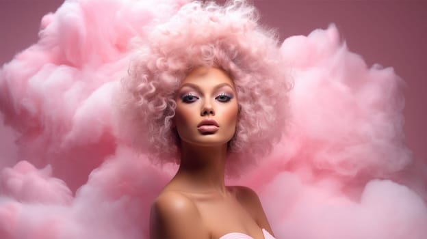 portrait Young woman in pink clothes at a fashion photo shoot. fashion and style concept.advertising shooting for magazines.