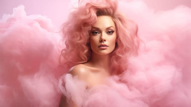 portrait Young woman in pink clothes at a fashion photo shoot. fashion and style concept.advertising shooting for magazines.