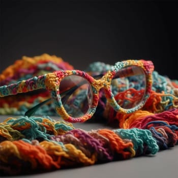 eyeglass frames made of thread. the second life of yarn .the concept of environment and reasonable consumption.Generative AI