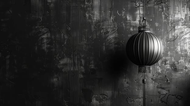 A black and white photo of a lamp hanging on the wall