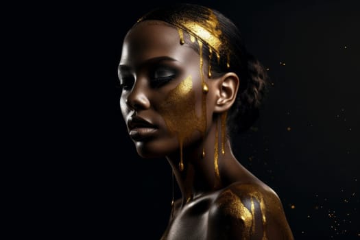 A woman with gold paint on her face and body