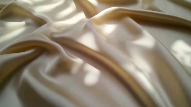 Close-up of luxurious satin fabric in soft folds with soft light casting shadows. calming and elegant atmosphere.
