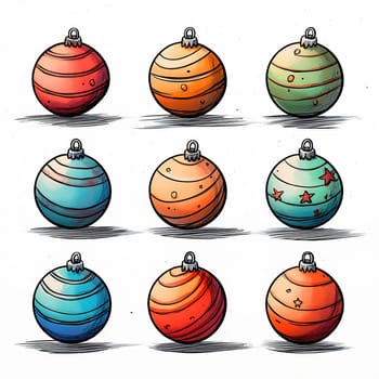 A grid of vibrant decorative ornaments features various patterns and colors, perfect for holiday decorating and celebrations.