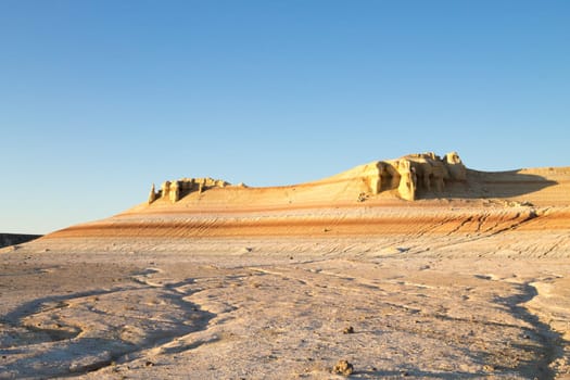 Mangystau desert landmark, Kyzylkup area, Kazakhstan. Rock strata formations