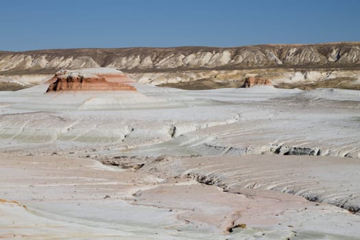 Mangystau desert landmark, Kyzylkup area, Kazakhstan. Rock strata formations