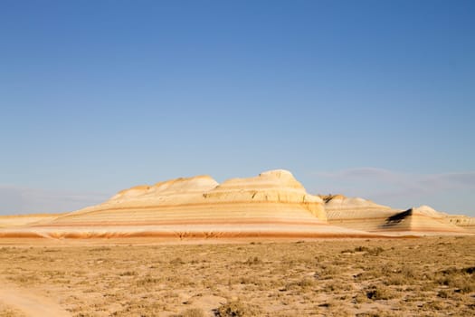 Mangystau desert landmark, Kyzylkup area, Kazakhstan. Rock strata formations