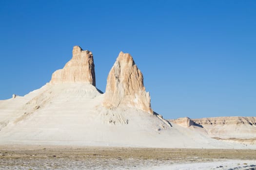Rock pinnacles in Bozzhira valley view, Kazakhstan. Central asia landmark