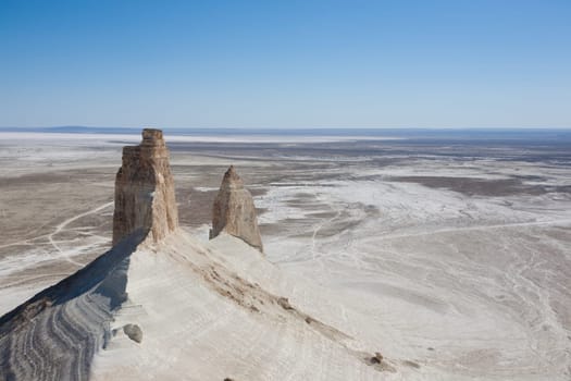 Stunning Mangystau landscape, Kazakhstan. Rock pinnacles view, Bozzhira valley. Central asia landmark