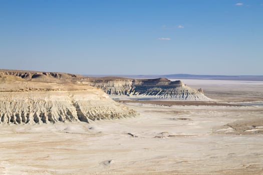 Beautiful Mangystau landscape, Kazakhstan. Bozzhira valley aerial view. Central asia landmark