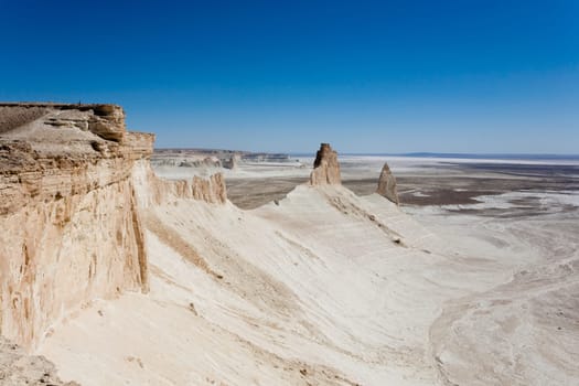 Stunning Mangystau landscape, Kazakhstan. Rock pinnacles view, Bozzhira valley. Central asia landmark