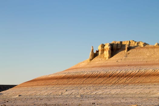 Mangystau desert landmark, Kyzylkup area, Kazakhstan. Rock strata formations