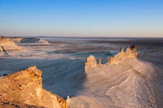 Stunning Mangystau landscape, Kazakhstan. Ak Orpa pinnacles view, Bozzhira valley. Central asia landmark