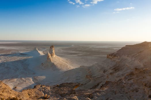 Beautiful Mangystau landscape, Kazakhstan. Ak Orpa pinnacles view, Bozzhira valley. Central asia landmark