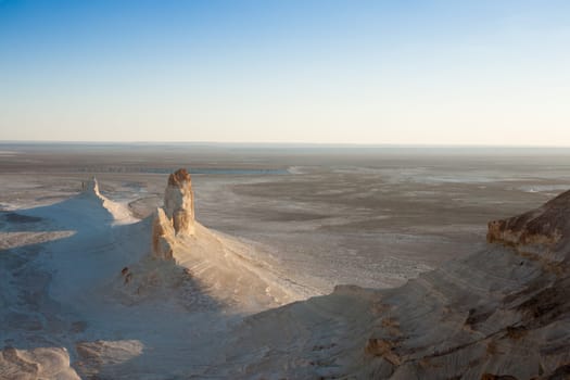 Beautiful Mangystau landscape, Kazakhstan. Ak Orpa pinnacles view, Bozzhira valley. Central asia landmark