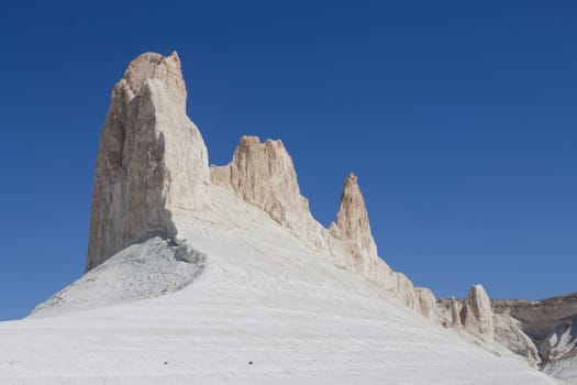 Beautiful Mangystau landscape, Kazakhstan. Ak Orpa pinnacles view, Bozzhira valley. Central asia landmark