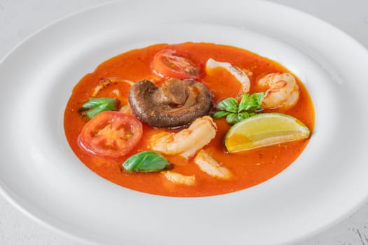 Portion of thai seafood tom yum soup