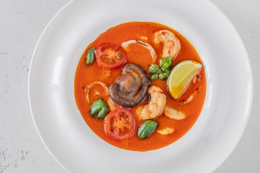 Portion of thai seafood tom yum soup