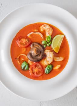 Portion of thai seafood tom yum soup