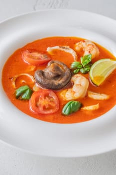 Portion of thai seafood tom yum soup