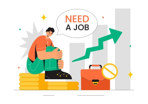 Unemployment Rate Vector Illustration featuring Numerous Individuals Searching for Jobs, Economic Downturns and financial Crises in a Background