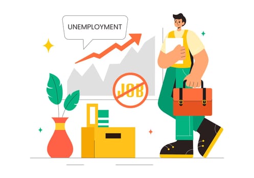 Unemployment Rate Vector Illustration featuring Numerous Individuals Searching for Jobs, Economic Downturns and financial Crises in a Background