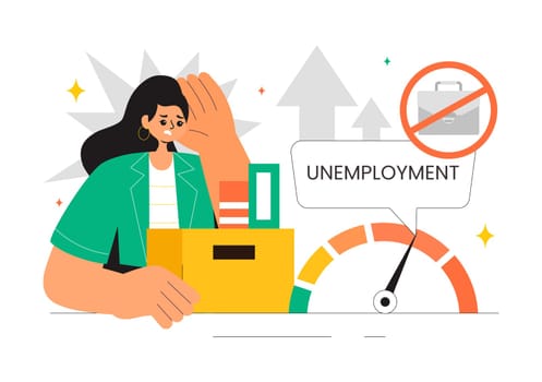 Unemployment Rate Vector Illustration featuring Numerous Individuals Searching for Jobs, Economic Downturns and financial Crises in a Background