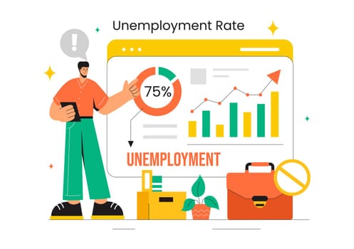 Unemployment Rate Vector Illustration featuring Numerous Individuals Searching for Jobs, Economic Downturns and financial Crises in a Background