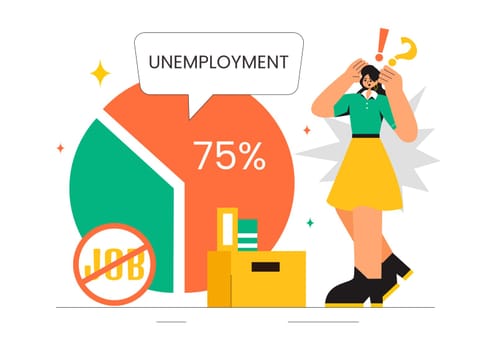 Unemployment Rate Vector Illustration featuring Numerous Individuals Searching for Jobs, Economic Downturns and financial Crises in a Background