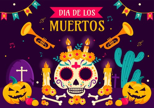 Dia de Los Muertos Translation Day of the Dead, featuring Illustration a Skeleton Playing Music Sombrero and Wearing Traditional Mexican Costumes