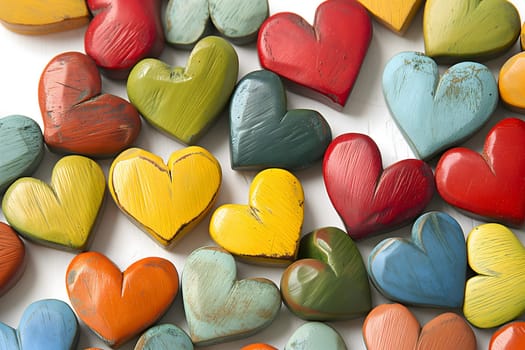 Full-frame background of colorful hearts. Neural network generated image. Not based on any actual person or scene.