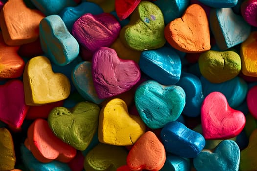 seamless full-frame background of colorful hearts. Neural network generated image. Not based on any actual person or scene.
