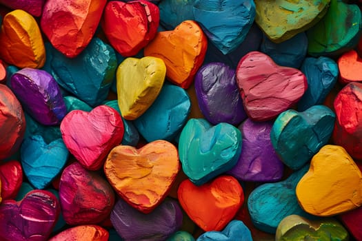 Full-frame background of colorful hearts. Neural network generated image. Not based on any actual person or scene.