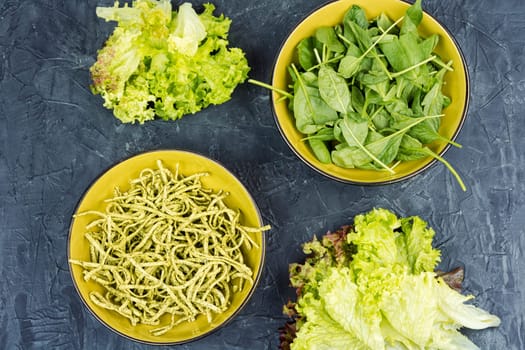 Spaghetti. Green spaghetti with spinach, Italian and Mediterranean cuisine.