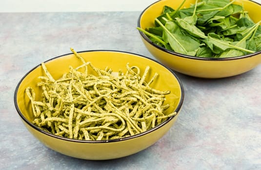 Spaghetti. Green spaghetti with spinach, Italian and Mediterranean cuisine.