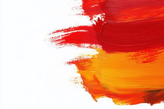 Vibrant strokes of red, orange, and yellow paint intersect with a clean white canvas, forming a captivating abstract composition that evokes energy and warmth.
